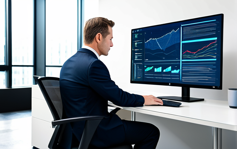 A professional business person in a sharp business suit, seated at a sleek desk in a high-tech, minimalist office. They are looking intently at a large monitor displaying abstract, non-threatening data patterns and a seemingly legitimate email, subtly hinting at AI-driven sophistication. The office background is clean and modern, with soft lighting, emphasizing the new era of sophisticated email threats. fully clothed, appropriate attire, safe for work, professional dress, perfect anatomy, correct proportions, natural pose, well-formed hands, proper finger count, natural body proportions, professional photography, high quality, appropriate content, family-friendly.