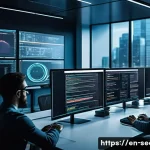 정보보안학 안전한 코드 작성 - A high-tech software development office scene showing diverse professional developers collaborating ...