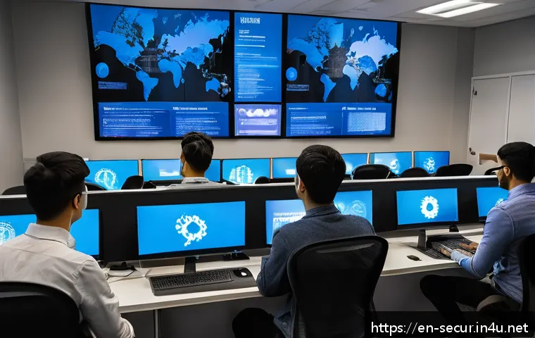 정보보안학 교육과정 - A modern cybersecurity training classroom featuring diverse adult students attentively engaging with...