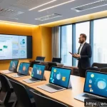정보보안학 GDPR 컴플라이언스 - A modern corporate training room with diverse employees engaged in an interactive privacy awareness ...
